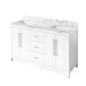 Jeffrey Alexander Cade Modern 60" White Double Undermount Sink Vanity With Quartz Top | VKITCAD60WHCQR VKITCAD60WHCQR