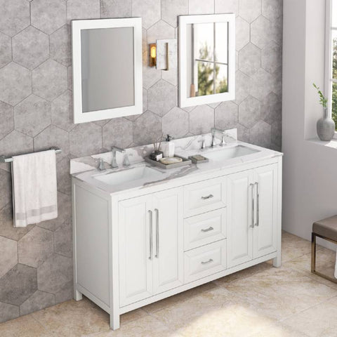 Image of Jeffrey Alexander Cade Modern 60" White Double Undermount Sink Vanity With Quartz Top | VKITCAD60WHCQR VKITCAD60WHCQR