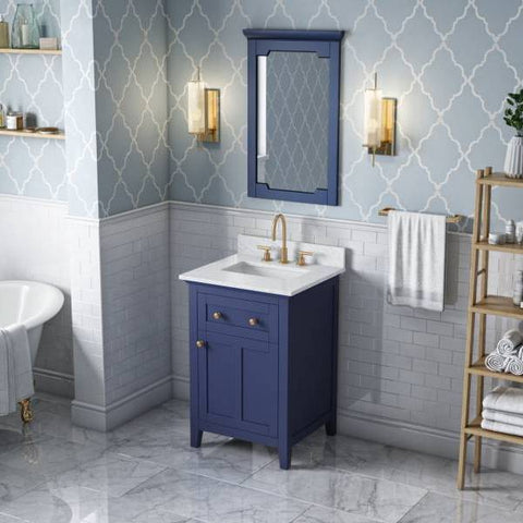 Image of Jeffrey Alexander Chatham Traditional 24" Hale Blue Single Undermount Sink Vanity With Marble Top | VKITCHA24BLWCR VKITCHA24BLWCR