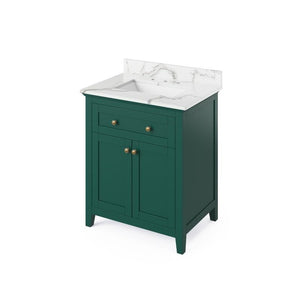 Jeffrey Alexander Chatham Traditional 30" Forest Green Single Undermount Sink Vanity With Quartz Top | VKITCHA30GNCQR VKITCHA30GNCQR