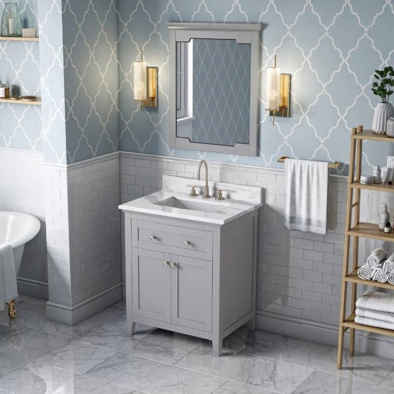 Jeffrey Alexander Chatham Traditional 30" Grey Single Undermount Sink Vanity With Quartz Top | VKITCHA30GRCQR VKITCHA30GRCQR