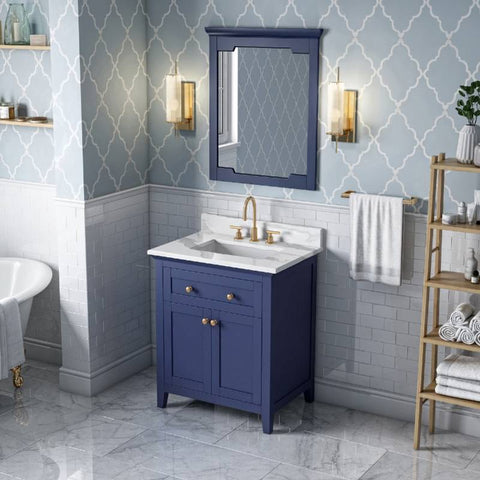 Image of Jeffrey Alexander Chatham Traditional 30" Hale Blue Single Undermount Sink Vanity With Quartz Top | VKITCHA30BLCQR VKITCHA30BLCQR