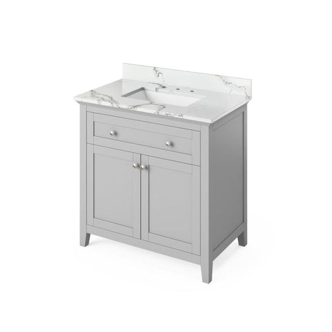 Image of Jeffrey Alexander Chatham Traditional 36" Grey Single Undermount Sink Vanity With Quartz Top | VKITCHA36GRCQR VKITCHA36GRCQR