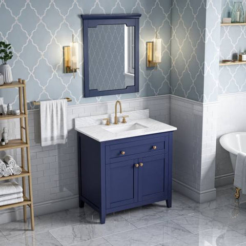 Image of Jeffrey Alexander Chatham Traditional 36" Hale Blue Single Undermount Sink Vanity With Marble Top | VKITCHA36BLWCR VKITCHA36BLWCR