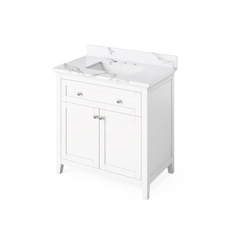 Image of Jeffrey Alexander Chatham Traditional 36" White Single Undermount Sink Vanity With Quartz Top | VKITCHA36WHCQR VKITCHA36WHCQR