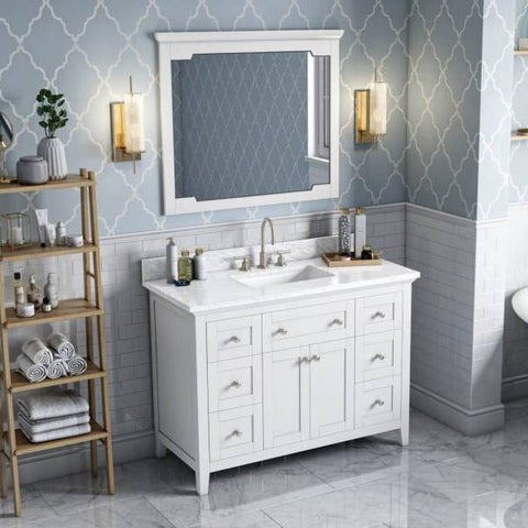 Image of Jeffrey Alexander Chatham Traditional 48" White Single Undermount Sink Vanity With Marble Top | VKITCHA48WHWCR VKITCHA48WHWCR