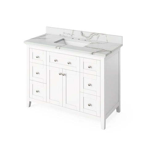 Image of Jeffrey Alexander Chatham Traditional 48" White Single Undermount Sink Vanity With Quartz Top | VKITCHA48WHCQR VKITCHA48WHCQR