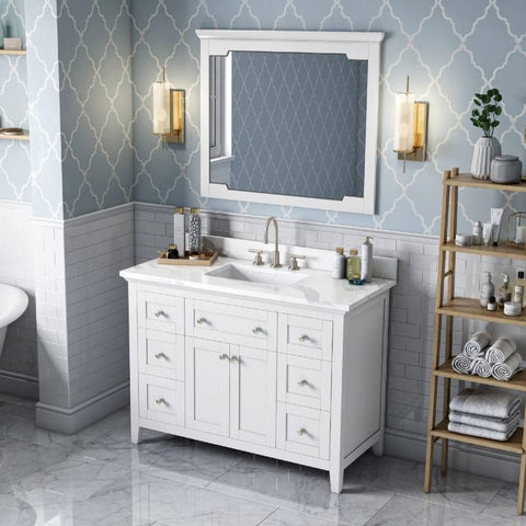 Image of Jeffrey Alexander Chatham Traditional 48" White Single Undermount Sink Vanity With Quartz Top | VKITCHA48WHCQR VKITCHA48WHCQR