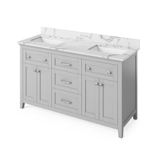 Jeffrey Alexander Chatham Traditional 60" Grey Double Undermount Sink Vanity With Quartz Top | VKITCHA60GRCQR VKITCHA60GRCQR