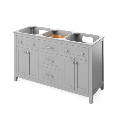 Image of Jeffrey Alexander Chatham Traditional 60" Grey Double Undermount Sink Vanity With Quartz Top | VKITCHA60GRCQR VKITCHA60GRCQR
