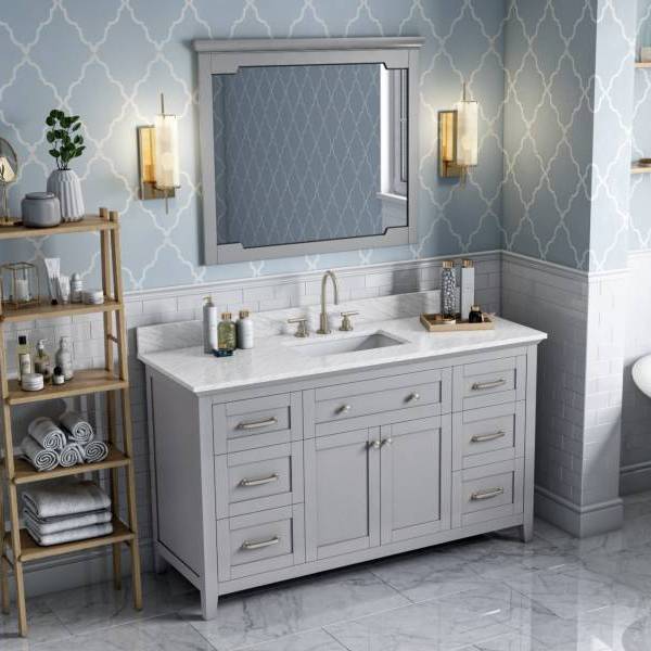 Jeffrey Alexander Chatham Traditional 60" Grey Single Undermount Sink Vanity With Marble Top | VKITCHA60SGRWCR VKITCHA60SGRWCR