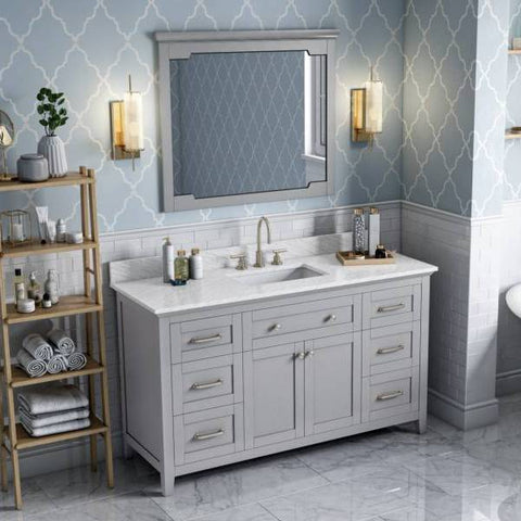 Image of Jeffrey Alexander Chatham Traditional 60" Grey Single Undermount Sink Vanity With Marble Top | VKITCHA60SGRWCR VKITCHA60SGRWCR