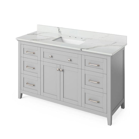 Image of Jeffrey Alexander Chatham Traditional 60" Grey Single Undermount Sink Vanity With Quartz Top | VKITCHA60SGRCQR VKITCHA60SGRCQR