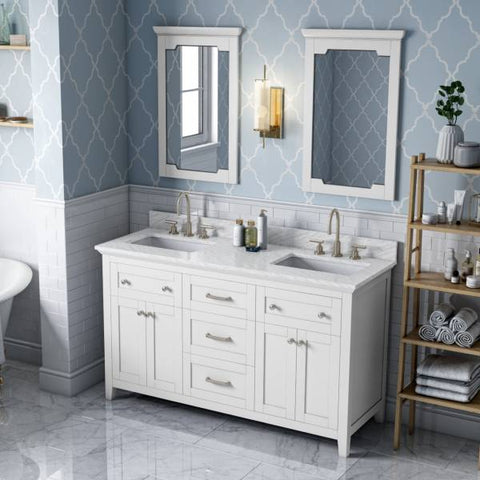 Image of Jeffrey Alexander Chatham Traditional 60" White Double Undermount Sink Vanity With Marble Top | VKITCHA60WHWCR VKITCHA60WHWCR