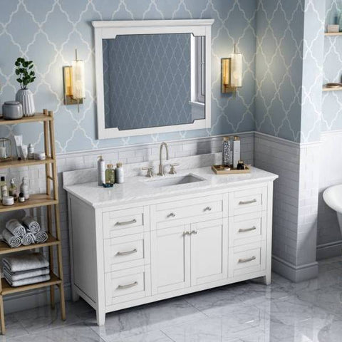Image of Jeffrey Alexander Chatham Traditional 60" White Single Undermount Sink Vanity With Marble Top | VKITCHA60SWHWCR VKITCHA60SWHWCR