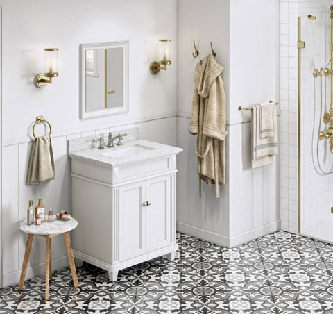 Image of Jeffrey Alexander Douglas 30" White Single Undermount Sink Vanity With Marble Top | VKITDOU30WHWCR VKITDOU30WHWCR