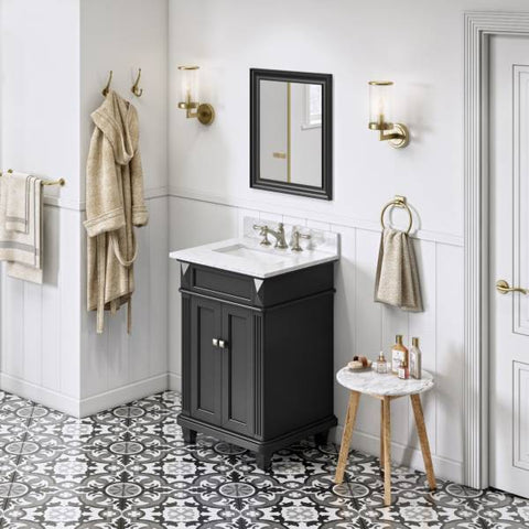 Image of Jeffrey Alexander Douglas Transitional 24" Black Single Undermount Sink Vanity With Marble Top | VKITDOU24BKWCR VKITDOU24BKWCR