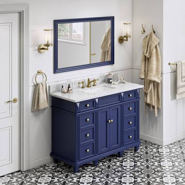 Jeffrey Alexander Douglas Transitional 48" Hale Blue Single Undermount Sink Vanity With Marble Top | VKITDOU48BLWCR VKITDOU48BLWCR