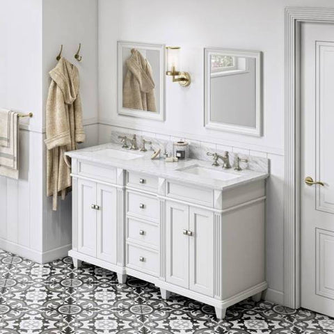 Image of Jeffrey Alexander Douglas Transitional 60" White Double Undermount Sink Vanity With Marble Top | VKITDOU60WHWCR VKITDOU60WHWCR