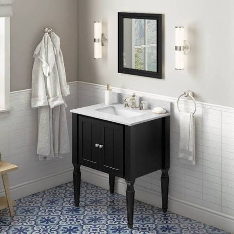 Image of Jeffrey Alexander Jensen Transitional 30" Black Single Undermount Sink Vanity With Marble Top | VKITJEN30BKWCR VKITJEN30BKWCR