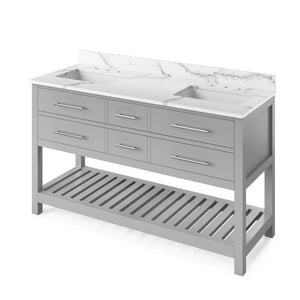 Jeffrey Alexander Wavecrest 60" Grey Double Undermount Sink Vanity With Quartz Top | VKITWAV60GRCQR VKITWAV60GRCQR