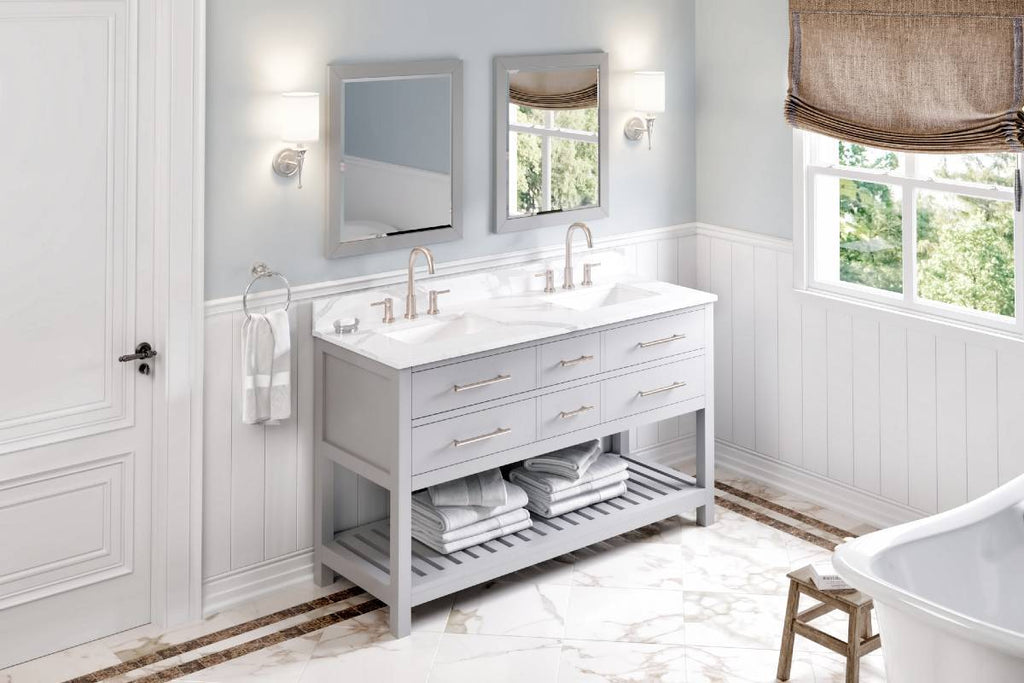 Jeffrey Alexander Wavecrest 60" Grey Double Undermount Sink Vanity With Quartz Top | VKITWAV60GRCQR VKITWAV60GRCQR