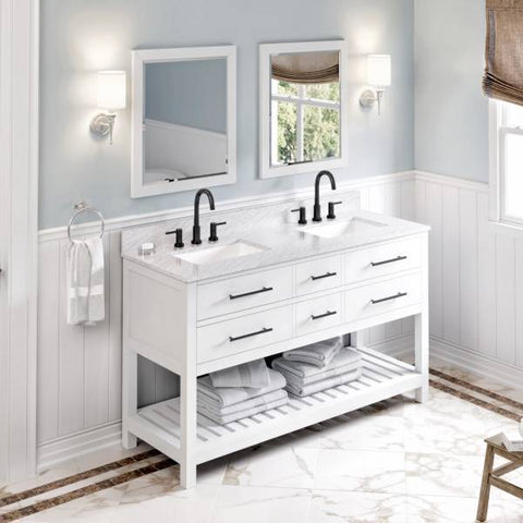 Image of Jeffrey Alexander Wavecrest 60" White Double Undermount Sink Vanity With Marble Top | VKITWAV60WHWCR VKITWAV60WHWCR
