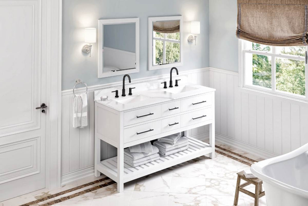 Jeffrey Alexander Wavecrest 60" White Double Undermount Sink Vanity With Quartz Top | VKITWAV60WHCQR VKITWAV60WHCQR