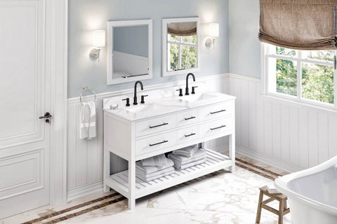 Image of Jeffrey Alexander Wavecrest 60" White Double Undermount Sink Vanity With Quartz Top | VKITWAV60WHCQR VKITWAV60WHCQR