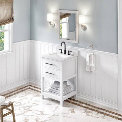 Image of Jeffrey Alexander Wavecrest Contemporary 24" White Single Undermount Sink Vanity With Marble Top | VKITWAV24WHWCR VKITWAV24WHWCR
