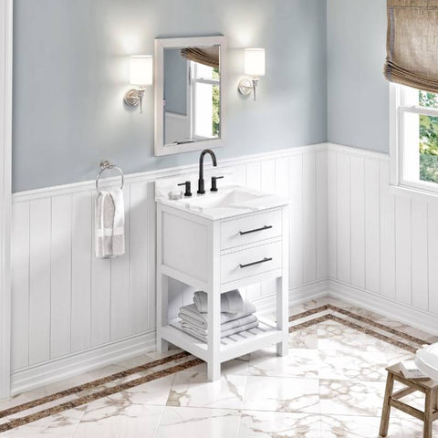 Image of Jeffrey Alexander Wavecrest Contemporary 24" White Single Undermount Sink Vanity With Quartz Top | VKITWAV24WHCQR VKITWAV24WHCQR