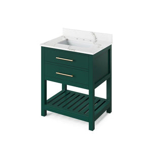 Jeffrey Alexander Wavecrest Contemporary 30" Forest Green Single Undermount Sink Vanity With Quartz Top | VKITWAV30GNCQR VKITWAV30GNCQR