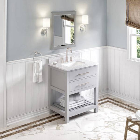 Image of Jeffrey Alexander Wavecrest Contemporary 30" Grey Single Undermount Sink Vanity With Marble Top | VKITWAV30GRWCR VKITWAV30GRWCR