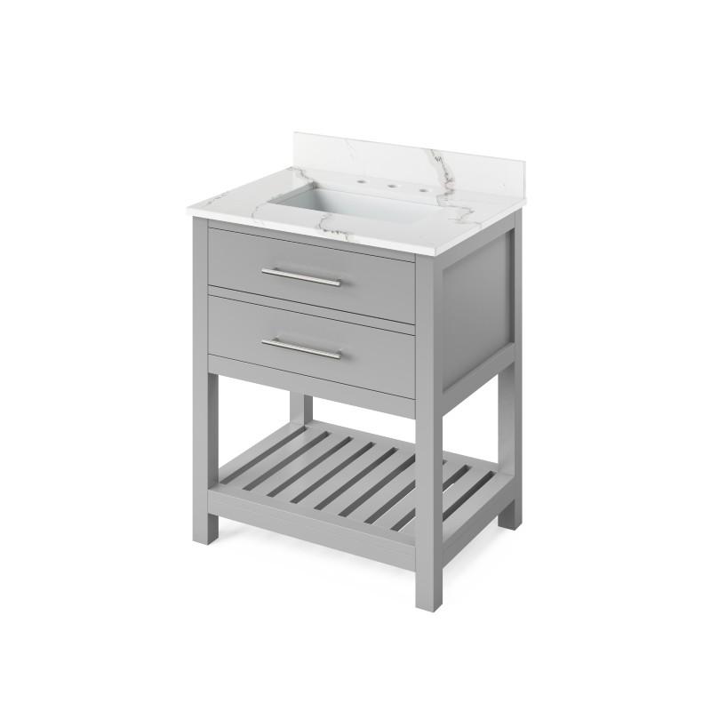 Jeffrey Alexander Wavecrest Contemporary 30" Grey Single Undermount Sink Vanity With Quartz Top | VKITWAV30GRCQR VKITWAV30GRCQR
