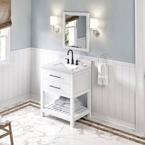 Image of Jeffrey Alexander Wavecrest Contemporary 30" White Single Undermount Sink Vanity With Marble Top | VKITWAV30WHWCR VKITWAV30WHWCR