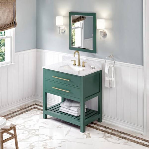 Image of Jeffrey Alexander Wavecrest Contemporary 36" Forest Green Single Undermount Sink Vanity With Marble Top | VKITWAV36GNWCR VKITWAV36GNWCR