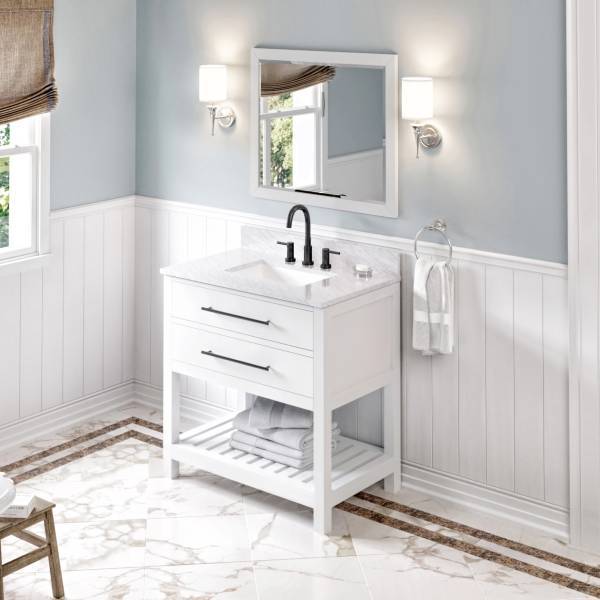 Jeffrey Alexander Wavecrest Contemporary 36" White Single Undermount Sink Vanity With Marble Top | VKITWAV36WHWCR VKITWAV36WHWCR