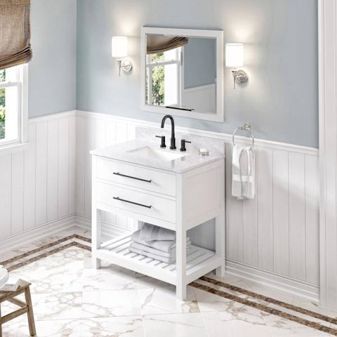 Image of Jeffrey Alexander Wavecrest Contemporary 36" White Single Undermount Sink Vanity With Marble Top | VKITWAV36WHWCR VKITWAV36WHWCR