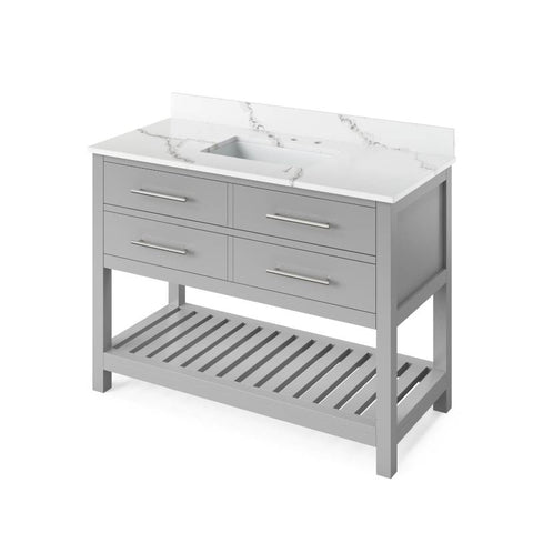 Image of Jeffrey Alexander Wavecrest Contemporary 48" Grey Single Undermount Sink Vanity With Quartz Top | VKITWAV48GRCQR VKITWAV48GRCQR