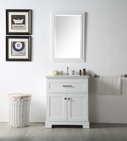 Image of Legion WH7630-W 30" SINK VANITY WITH QUARTZ TOP-NO FAUCET - WHITE WH7630-W