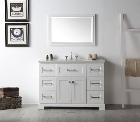 Image of Legion WH7648-W 48" SINK VANITY WITH QUARTZ TOP-NO FAUCET - WHITE WH7648-W