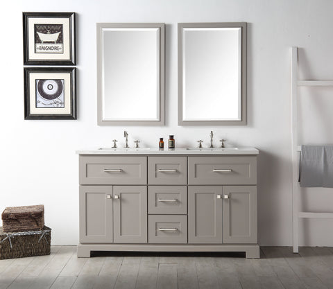 Image of Legion WH7660-WG 60" SINK VANITY WITH QUARTZ TOP-NO FAUCET - WARM GREY WH7660-WG