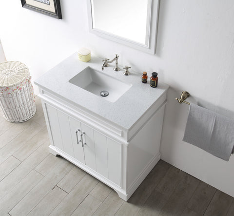 Image of Legion WH7736-W 36" SINK VANITY WITH QUARTZ TOP-NO FAUCET - WHITE WH7736-W