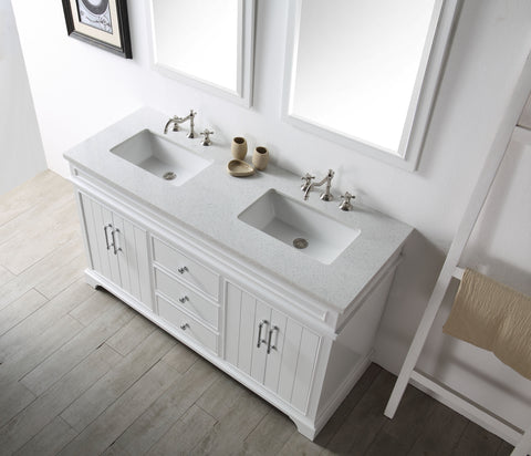 Image of Legion WH7760-W 60" SINK VANITY WITH QUARTZ TOP-NO FAUCET - WHITE WH7760-W