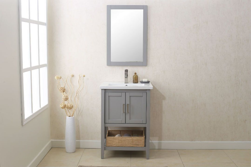 Legion WLF6021-G 24" GRAY VANITY WITH MIRROR, UPC FAUCET AND BASKET - Gray WLF6021-G