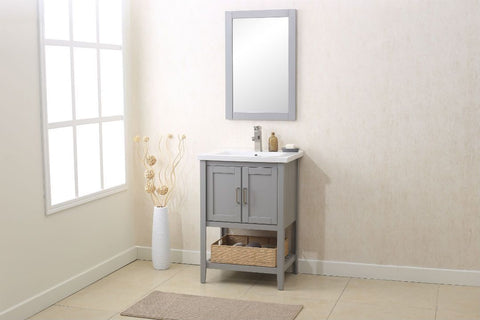 Image of Legion WLF6021-G 24" GRAY VANITY WITH MIRROR, UPC FAUCET AND BASKET - Gray WLF6021-G
