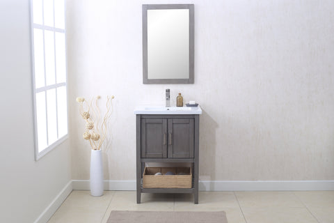 Image of Legion WLF6021-SG 24" SILVER GRAY SINK VANITY WITH MIRROR, UPC FAUCET AND BASKET - Silver gray WLF6021-SG