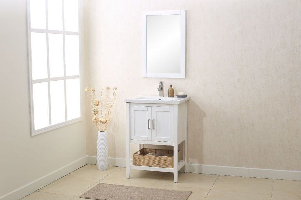 Legion WLF6021-W 24" WHITE SINK VANITY WITH MIRROR, UPC FAUCET AND BASKET - White WLF6021-W