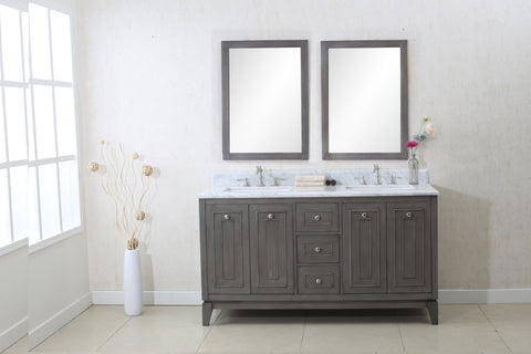 Image of Legion WLF7034-60 60" SILVER GRAY SINK VANITY CABINET MATCH WITH WLF6036-61 TOP, NO FAUCET - SILVER GRAY WLF7034-60