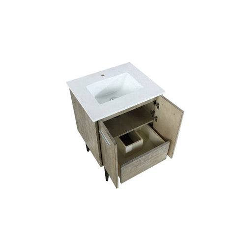 Image of Lexora Lancy Modern Rustic Acacia 24" Square Sink Bathroom Vanity w/ White Quartz Top | LLC24SKSOS000 LLC24SKSOS000